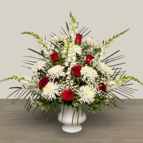 SENTIMENTS IN RED AND WHITE URN Nunan Florist and Greenhouses